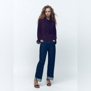 Zara Pleated Sleeve Tied Shirt